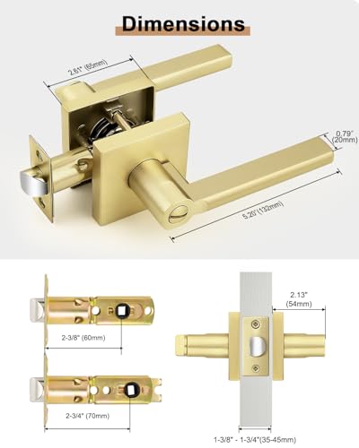 Probrico Interior Door Handles with Lock, Brushed Gold Privacy Levers for Bedroom Bathroom, Heavy Duty Square Reversible Lockset, 10 Pack - color: Gold
