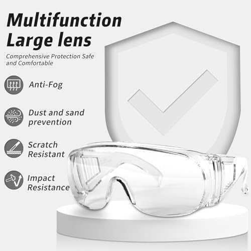 Salfboy Safety Glasses Over Eyeglasses, Anti-Fog Protective Goggles