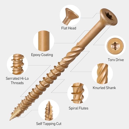 Deck Screws 126PCS, #8 Wood Screws Assortment Kit, Exterior Epoxy Coated Brown Finish,Star Drive (1-1/4",1-3/4",2",2-1/2"),T20 Star Bit - size: #8 Kit