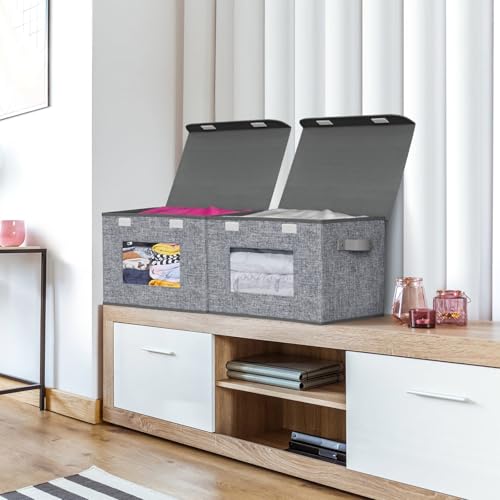 Univivi Fabric Storage Bins with Lids for Clothes 4 Pack, Grey Linen - color: Linen Grey