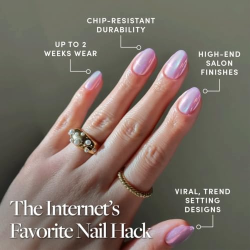 Glamnetic Press On Nails - Short Oval, Velvet Fake Nails 30 Pc Full Kit - color: 2B - Oyster