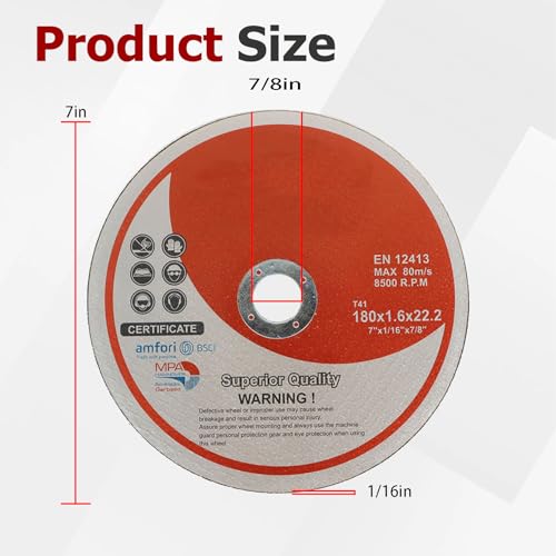 50 Pack 7"x1/16"x7/8" Cut-Off Wheel - Metal & Stainless Steel Cutting Discs - size: 50pcs 7"*1/16"*7/8"