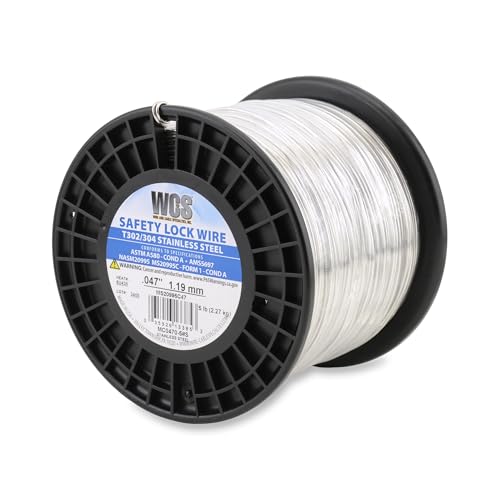 WCS .047 Stainless Steel Safety Lock Wire, T302/304, NASM20995C MS20995C, ASTM A580 Condition A, AMS569, Mechanics Wire for Aircraft, Automotive, & Industrial Use, 5lb Dispenser Can, Approx 840 ft - size: .047 in, style: 5 lb