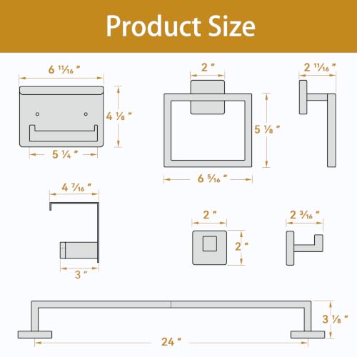 5-Pieces Brushed Gold Bathroom Accessories, 24 Inch Gold Towel Bar Set - color: Brushed Gold, size: 26 Inch (5 Pieces)
