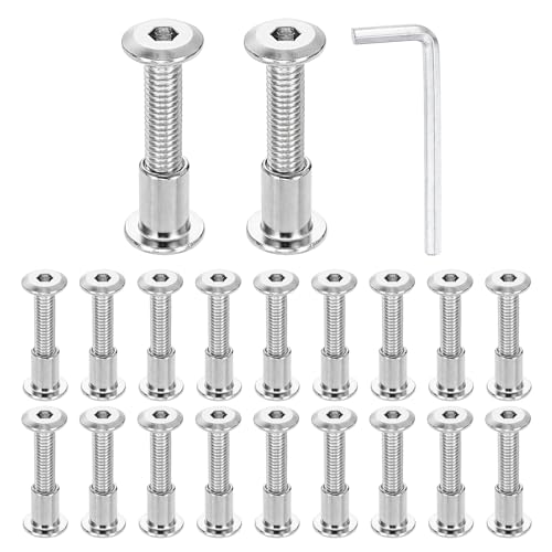 HARFINGTON 20 Set M6x35mm Hex Drive Socket Cap Bolt and M6x12mm Nuts with M4 Hex Wrench, Furniture Connector Bolts and Screws for Furniture Countersunk Belt, Silver - size: M6x35mm, M6x12mm