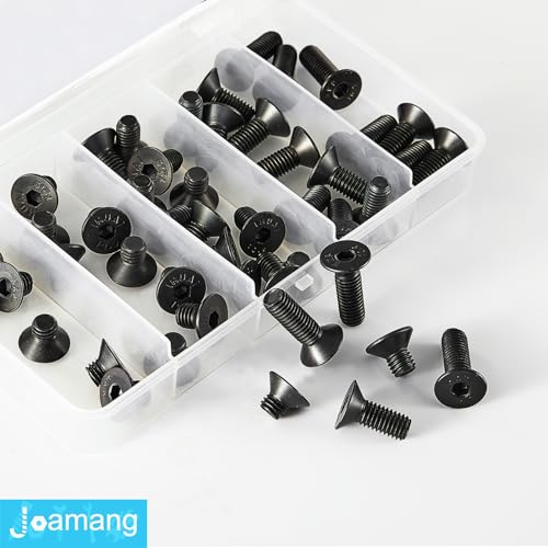 M8 x 12mm 16mm 18mm 20mm 25mm Flat Head Hex Socket Cap Screws Countersunk Bolts, 10.9 Grade Alloy Steel, Black Oxide Finish, Metric Allen Drive, Fully Threaded, Assortment Kit 50Pcs - size: M8 x 12/16/18/20/25 mm