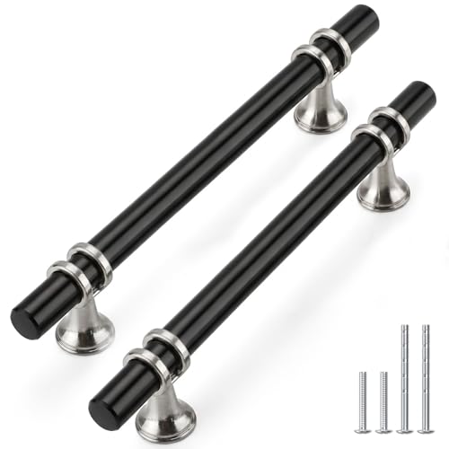 Rergy 10 Pack 5 Inch Hole Center Black and Silver Cabinet Pulls - color: Black&Brushed Nickel, size: 5-1/16in Hole Center(128mm)