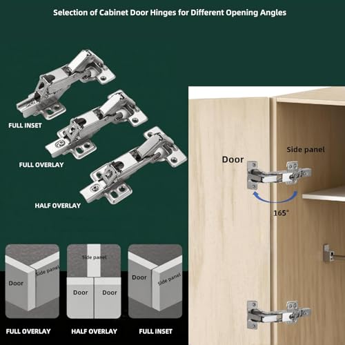 BADALU 165 Degree Kitchen Cabinet Hinges (1 Pair, 2 PCS) Concealed Hydraulic Adjustable Mounting, Soft Closing Nickel-Plated Steel Buffer Dampers for Frameless Cabinet Doors(Fixed Full Overlay) - style: 165 Degree Full Overlay 2pcs