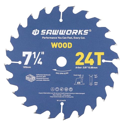 SawWorks 7-1/4" 24T Thin Kerf Circular Saw Blade Woodworking Ripping - size: 7-1/4 In 24T