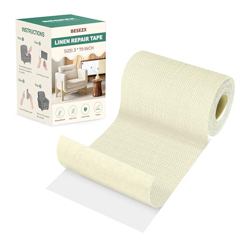 BESEZX Linen Fabric Repair Tape Upholstery Tape 3x79 Inch - color: Off White, size: 3*79 inch