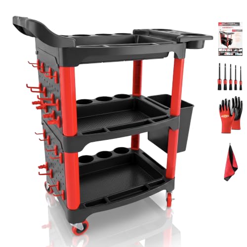Auto Detailing Cart with Wheels, 3 Tier Rolling Detail Cart - color: Upgraded