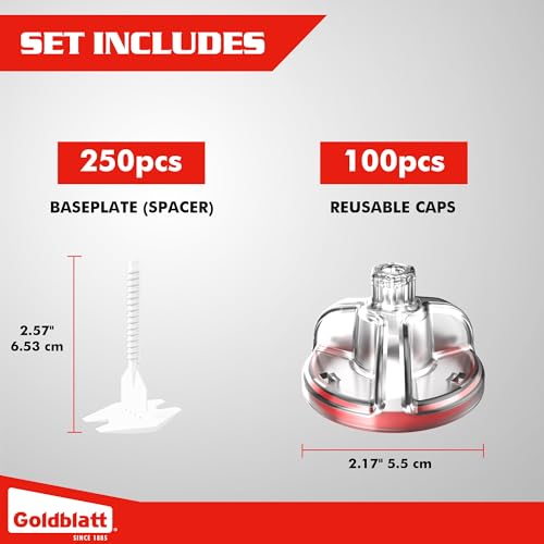 Goldblatt Tile Leveling System with 250 1/16" Spacers & 100 Reusable Caps