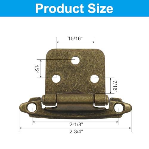 4-Pack (2 Pair) Antique Brass Self-Closing Cabinet Hinges | 1/2" Variable Overlay, Semi-Concealed Face Frame, Flush Mount for Kitchen/Bath Cabinets, Door Bumpers & Upgraded Screws - color: Bronze