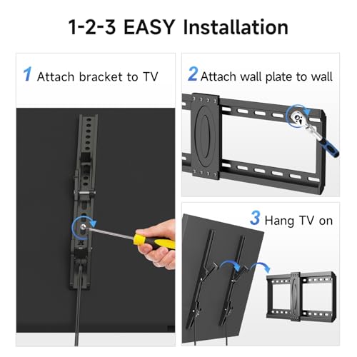 Suptek Tilt TV Wall Mount Bracket for Most 37-82 inch TV, Universal Mount with Max 600x400mm VESA and 132lbs Loading Capacity, Fits Studs 24" Apart, Low Profile with Magnetic Bubble Level (MT5082) - size: 37"-82" TV - for wood studs up to 24"