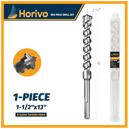 1-1/2" x 13" (340mm) SDS Max Concrete Drill Bit, 4-Cutter Cross-Head Heavy-Duty Masonry Bit with Extended Length Design for Deep Drilling, Upgraded Tempered for Stone & Brick - size: 1-1/2" x 13" (340mm)