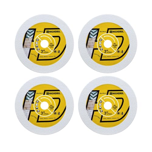 HIGHDRIL Diamond Glass Blade 3" 75mm x Arbor 3/8" 10mm - 4pcs Angle Grinder Cutting Disc for Cutting Glass Marble Tile Jade Crystal Wine Bottle - size: Diamond Glass Blade