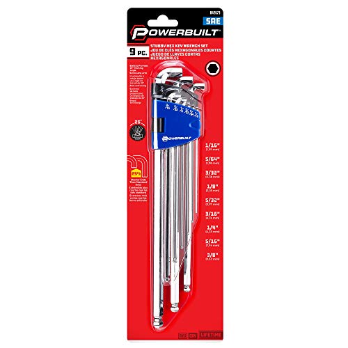 Powerbuilt 9 Piece SAE Stubby End, Extra Long Arm Ball End Hex Key Wrench Set, L-Wrenches for Tight Places, Storage - Blue 240099 - style: SAE