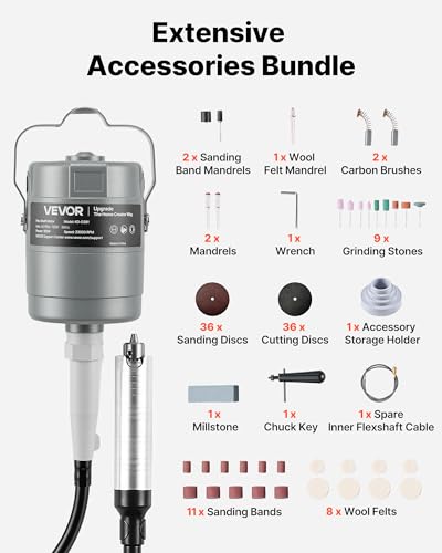 VEVOR Flex Shaft Grinder, 150W 23000RPM Electric Flex Shaft Rotary Tool, Foot-Pedal Control Hanging Carver Grinder with 112PCS Accessory Kit for Sanding Buffing Polishing Cutting