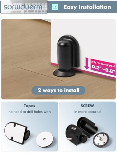 2 Pack Black Door Stopper Magnetic Door Cathc Matte Black Floor Mounted Door Stop Keep Door Open with Screws and Adhesive No Drilling - color: Black