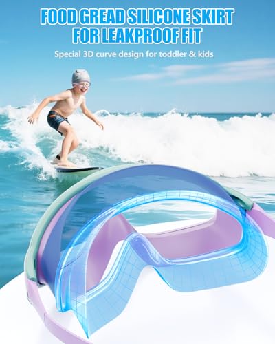 Aegend New Kids 2 Pack Wide View Swim Goggles, Anti-Fog/UV No Leak Goggles with Ear Plugs Kids 3-14 - color: Light Green & Purple