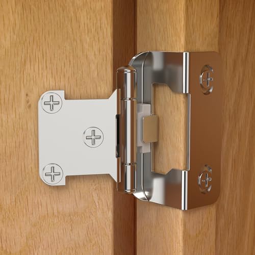 Chibery 10 Pack | 1/2 inch Overlay Semi Partial Wrap Around Cabinet Hinges, Self Closing Face Frame Variable Decorative Replacement, Kitchen Hardware, with Screw & Quiet Bumper (Satin Nickel) - color: Satin Nickel