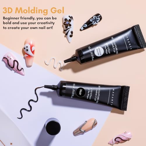 Makartt 3D Nail Gel, 2 Pcs 15g Nail Sculpting Gel for Molding and Drawing - color: A07-Whiteout Wonder & Noir