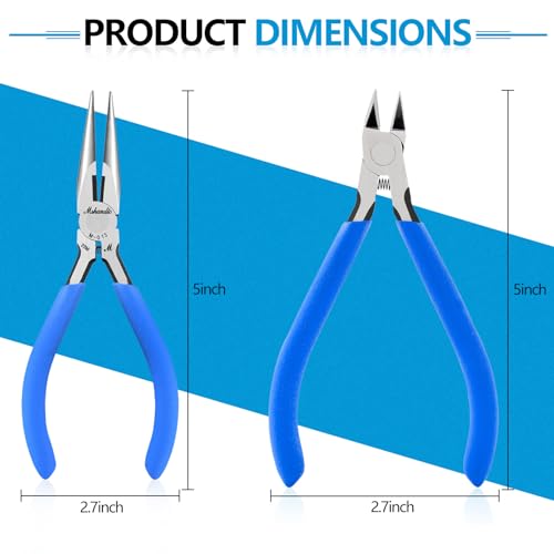 Needle Nose Pliers and Wire Cutters Set, 5" High Carbon Steel Pliers Set, Ultra-Sharp Crafts Diagonal Cutters, Long Nose Pliers for Jewelry Making, Electronics Repair, Object Grasping - size: 5" w/ B05-2Pack