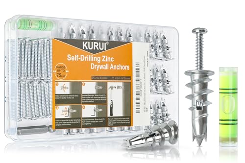 KURUI Heavy Duty Metal Drywall Anchors, Self-Drilling Anchor & Screw Kit