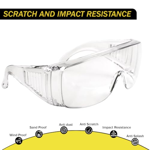 Safety Glasses Over Eyeglasses, Z87 Safety Goggles Over Glasses - color: 12 Pack - Clear
