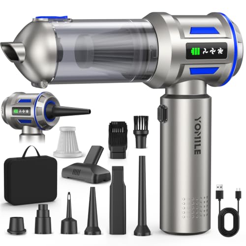 Yomile Mini Vacuum Cleaner, 2 in 1 27000PA Brushless Car Vacuum Air Duster 9000mAh Battery Air Blower Wireless Handheld Vacuum for Car,Office and Home - color: Blue
