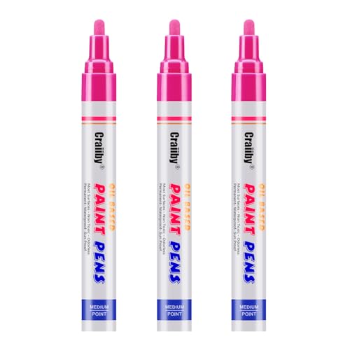 Pink Paint Markers, 3 Pack Oil-Based Waterproof Quick Dry Permanent Paint Pen Set for Rocks Painting, Wood, Fabric, Plastic, Canvas, Glass, Mugs, Metal, Tire, Stone, DIY Craft - color: Pink