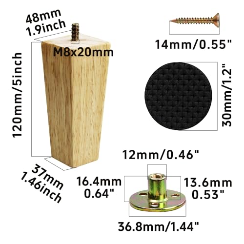 4PCS 5 Inch Solid Wood Furniture Legs, Square Wooden Sofa Couch Feet Leg Replacement for Desk Cabinet Bench Dresser Chair Bookcase Risers Parts, Log Stain - size: 5 Inch