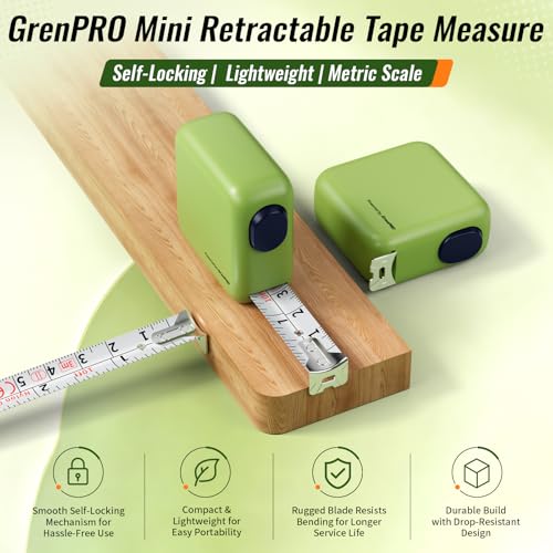 GRENPRO Self-Locking Tape Measure, 10ft/3m Dual Scale, Stiff Blade Green - color: Green