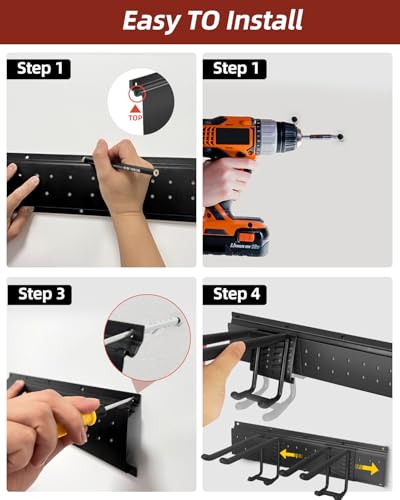 Garage Tool Organizer Wall Mount, 64in Tool Rack, 560LBS Capacity - size: 64" 4 Panels & 12 Hooks