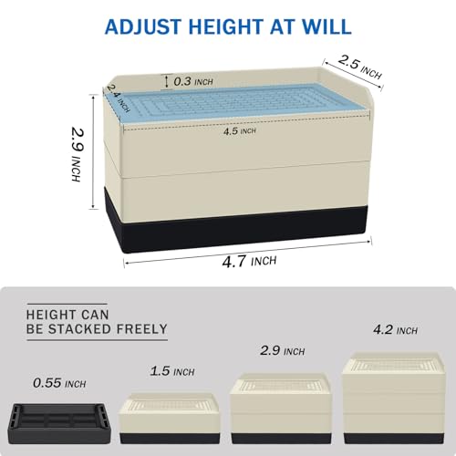 ANNKUT Furniture Risers 3 inch, Rectangle Adjustable Risers Blocks for Bed Sofa Table and Couch Lift to1.5 or 3 inch，Heavy Duty Support Up to 1,300 Lbs (4 Pack-Apricot) - color: 3 Inch-apricot(rectangle)