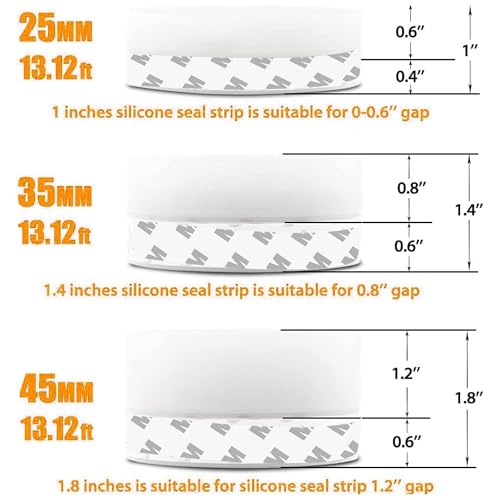 39.37 Ft Weather Stripping Door Seal Strip Tape,Silicone Door Draft Stopper,Self Adhesive Shower Door Bottom Seal and Door Insulation Strip for Door Frame Windows and Glass Gaps (3 Rolls) - size: 1/1.4/1.8 in x 39.37 ft