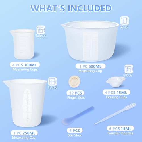 KISREL Silicone Measuring Cup for Resin, with 600ML+250ML+ 100ML Cups - size: 600ML&250ML&100ML