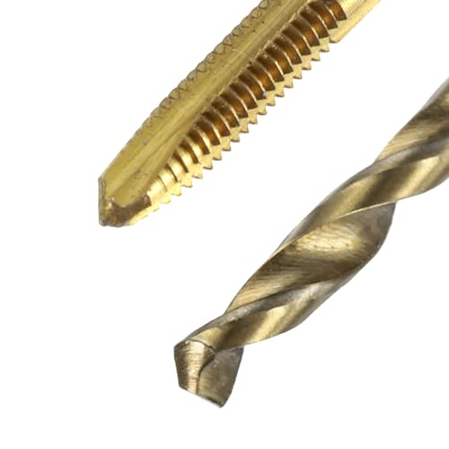 uxcell Metric Tap & Drill Bit Set, 2pcs M2.5 x 0.45 Spiral Point Thread Taps Titanium Coated and 2pcs 2.1mm Twist Drill Bits Roasted Yellow, Screw Tapping Threading Tools - size: M2.5 x 0.45 + 2.1mm