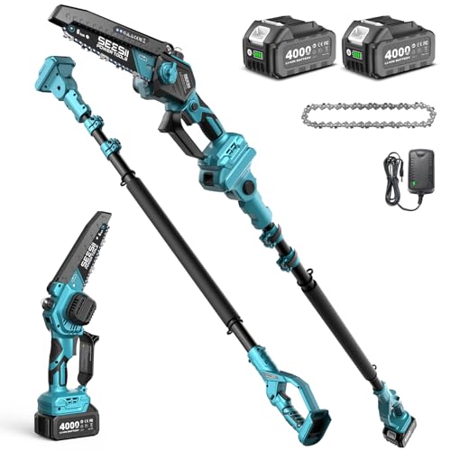 SEESII 2-in-1 Electric Pole Saws for Tree Trimming, Brushless Motor - color: Baby Blue