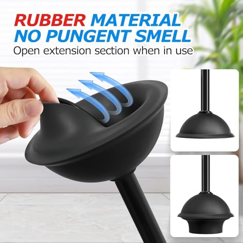 FORASTO 2Pack 2 in 1 Toilet Brush and Plunger Set, Extended Handle Plunger,Toilet Bowl Brush Plunger Set,Bathroom Cleaning Tools,Toilet Brush Plunger Combo,Cleaning Supplies，Black - color: Black, size: 2Pack
