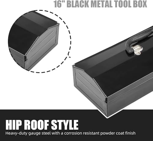 2Pack Portable Tool Box, Metal Tool Box, 4 Non-Slip Foot Pads, Ideal for Trailer, Mechanic, DIY-ers, Car Toolbox, Workshops, Garages, Repair Shops,Black - size: 2P-16.7in-Black