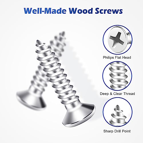 520PCS Wood Screws Assortment Kit - Stainless Steel Self Tapping Screw Set, Assorted Small Self Drilling Drywall Screws with Case, #4#6#8#10 Phillips Flat Head Sheet Metal Screws, Length 1/4" to 3"