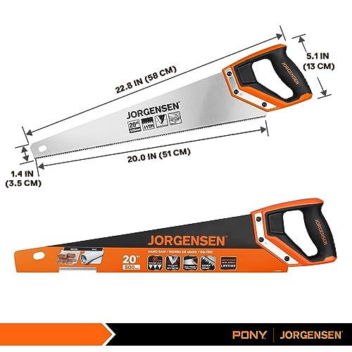 JORGENSEN 20 Inch Pro Hand Saw, 11 TPI Fine-Cut Ergonomic Non-Slip Aluminum Ultrasonic Welding Handle for Sawing, Trimming, Gardening, Woodworking, Drywall, Plastic Pipes | Non-slip ergonomic grip, ultrasonic welded structure, woodworking, trimming, drywa