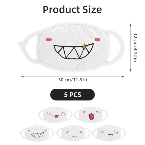 Cute Cat Face Mask, Kawaii Cotton Mouth Masks Reusable Washable Face Mask Anti-Dust Anime Masks for Women Men - color: White 5pcs