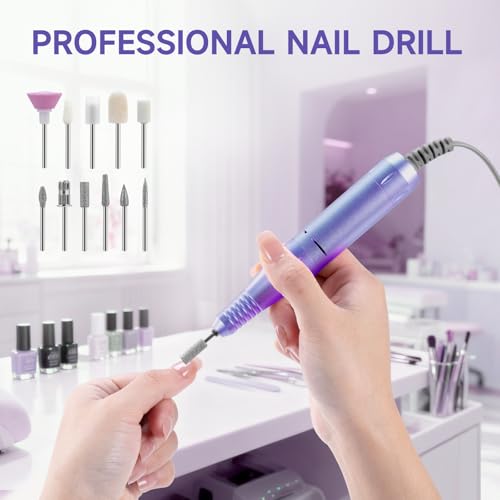 Pro Nail Drill, 45000RPM Rechargeable Cordless Electric File,Purple - color: Purple