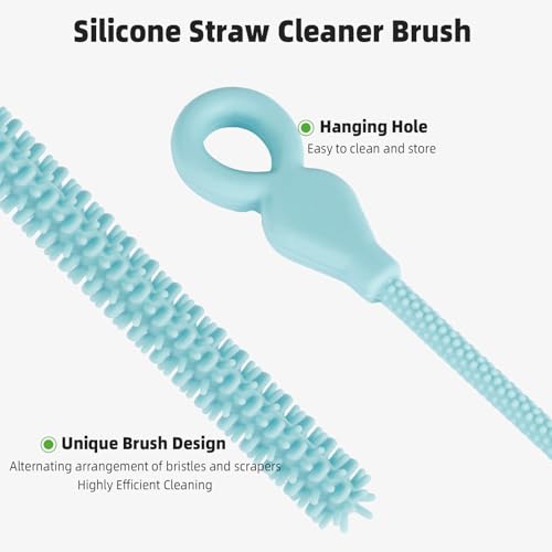 Silicone Straw Cleaner Brush, 4Pcs Reusable Straw Brush Set with Extra-Long Design for Cleaning Thin Metal Straws and Wider Milkshake Straws （6mm+9mm Blue) - color: Blue