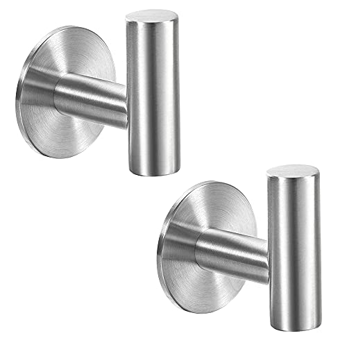 Vuzvuv Brushed Nickel Self Adhesive Stainless Steel Towel Hooks (2-Pack) | SUS304, Self-Adhesive, Heavy Duty, Waterproof, Coat Robe Hook for Bathroom, Kitchen, Hotel - color: Silver-2 Pcs