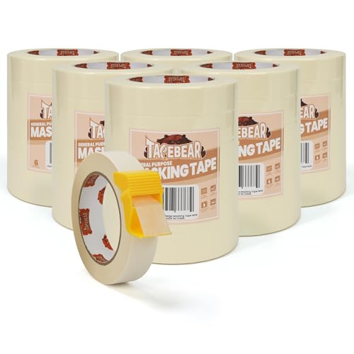 TAPEBEAR Masking Tape with Dispenser 0.94" x 60Yards Beige White - size: Dispenser/0.94" x 60Yards x 36Rolls