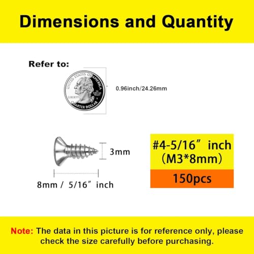 #4 Flat Head Phillips Wood Screws 150Pcs, 304 Stainless Steel, 5/16" - color: Sliver, size: #4 x 5/16''-150pcs