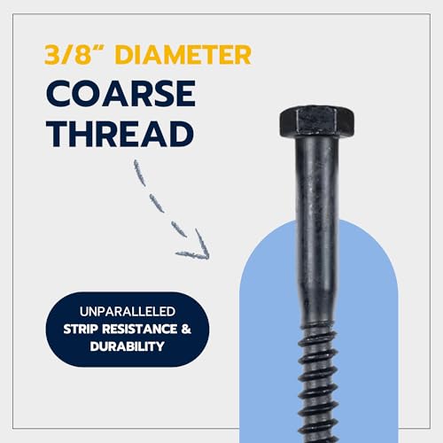 3/8 x 5 (50 Pack) Lag Screw Kit, 50 Screws and 50 Washers, Ceramic Black Ruspert Coating for Exterior Use, Meets ASTM A307 and ASME B18.2.1, Industrial/Commerical Grade by Makers Bolt - size: 3/8 x 5
